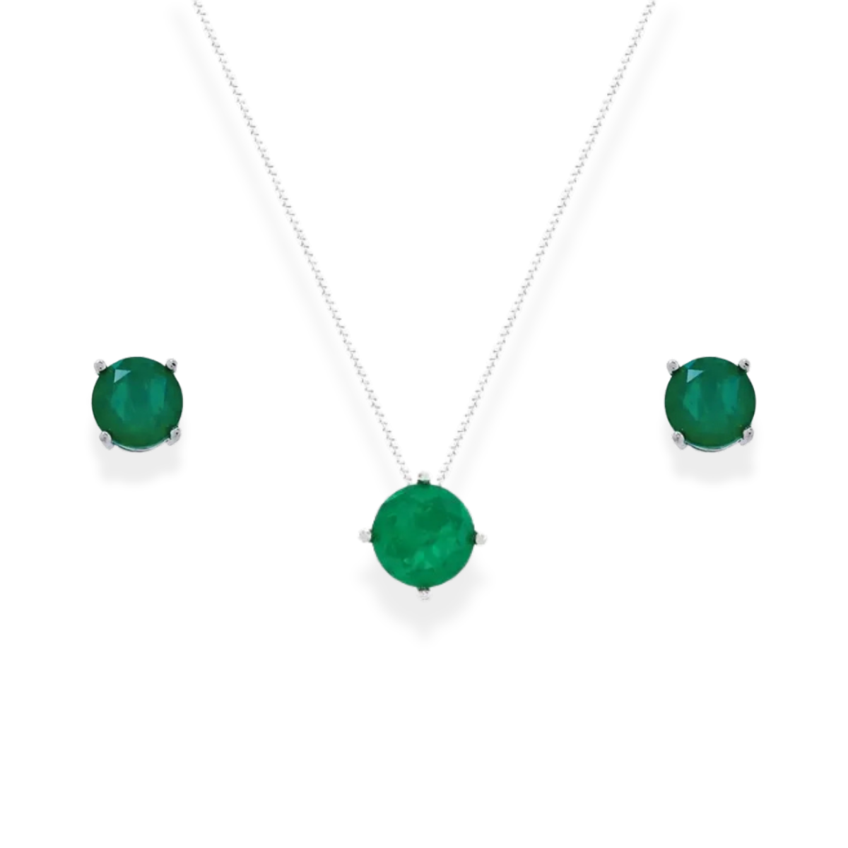 Conjunto redondo esmeralda fusion ródio branco (6mm)