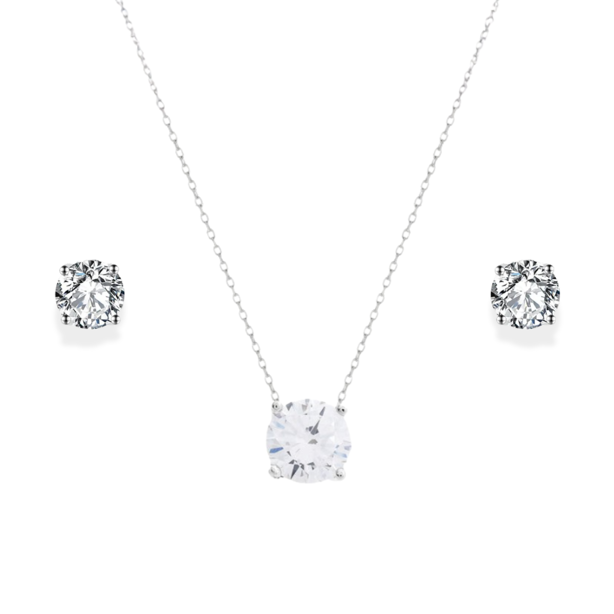 Conjunto redondo zircônia branca prata 925 (6mm)
