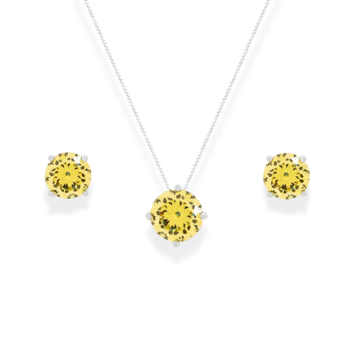 Conjunto redondo zircônia fancy yellow ródio branco (8mm)