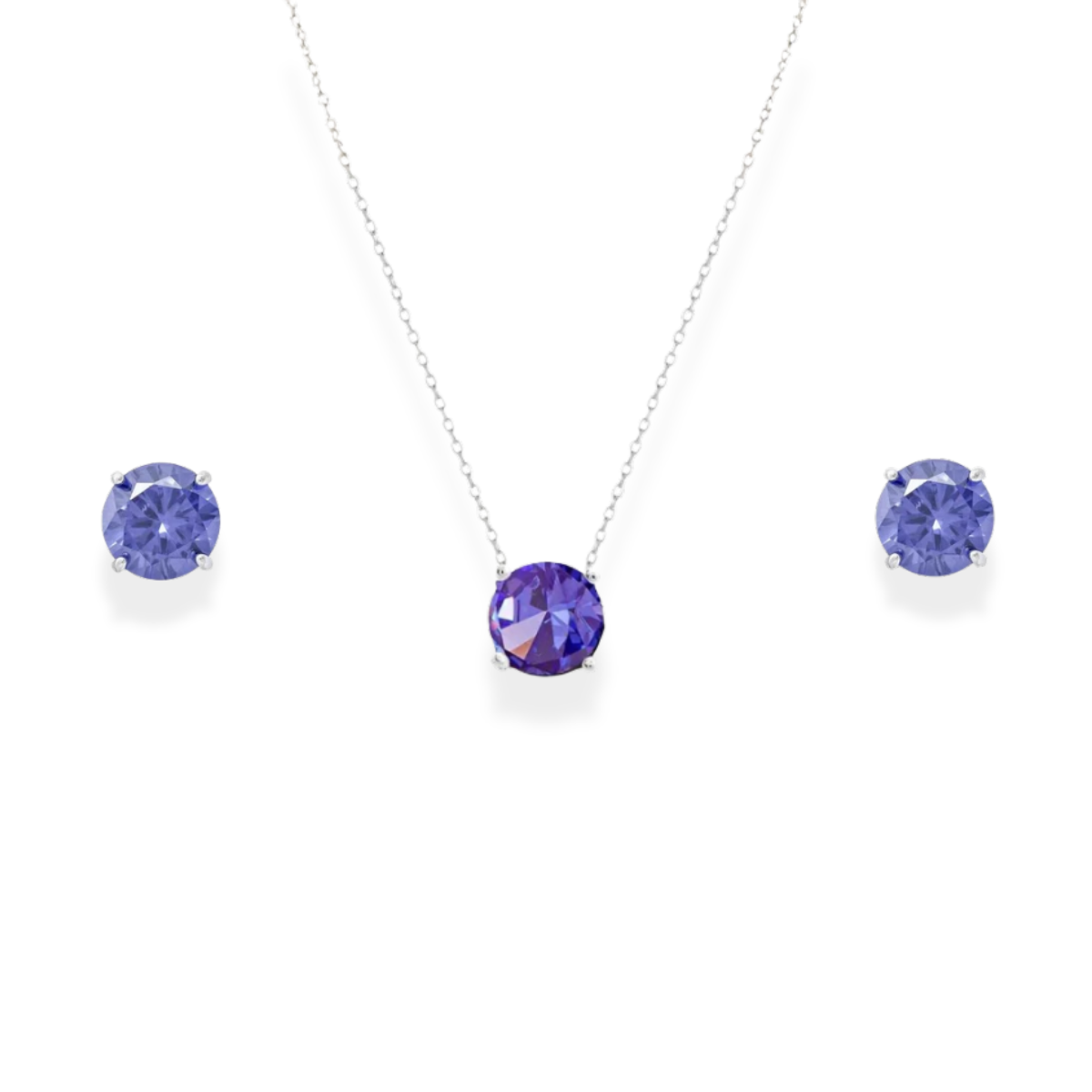 Conjunto redondo zircônia tanzanita prata 925 (6mm)