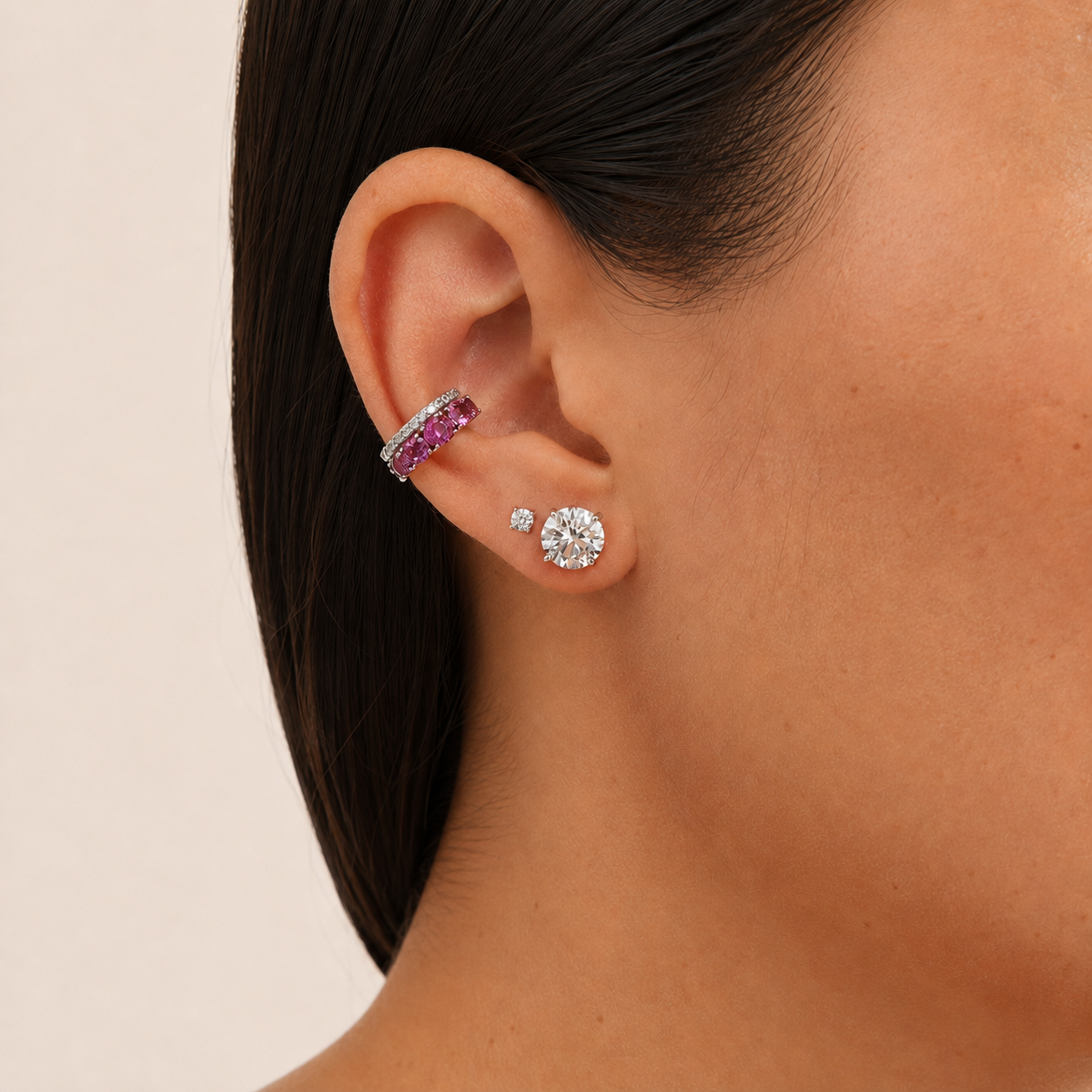 Piercing fake Maldivas zircônia turmalina pink prata 925