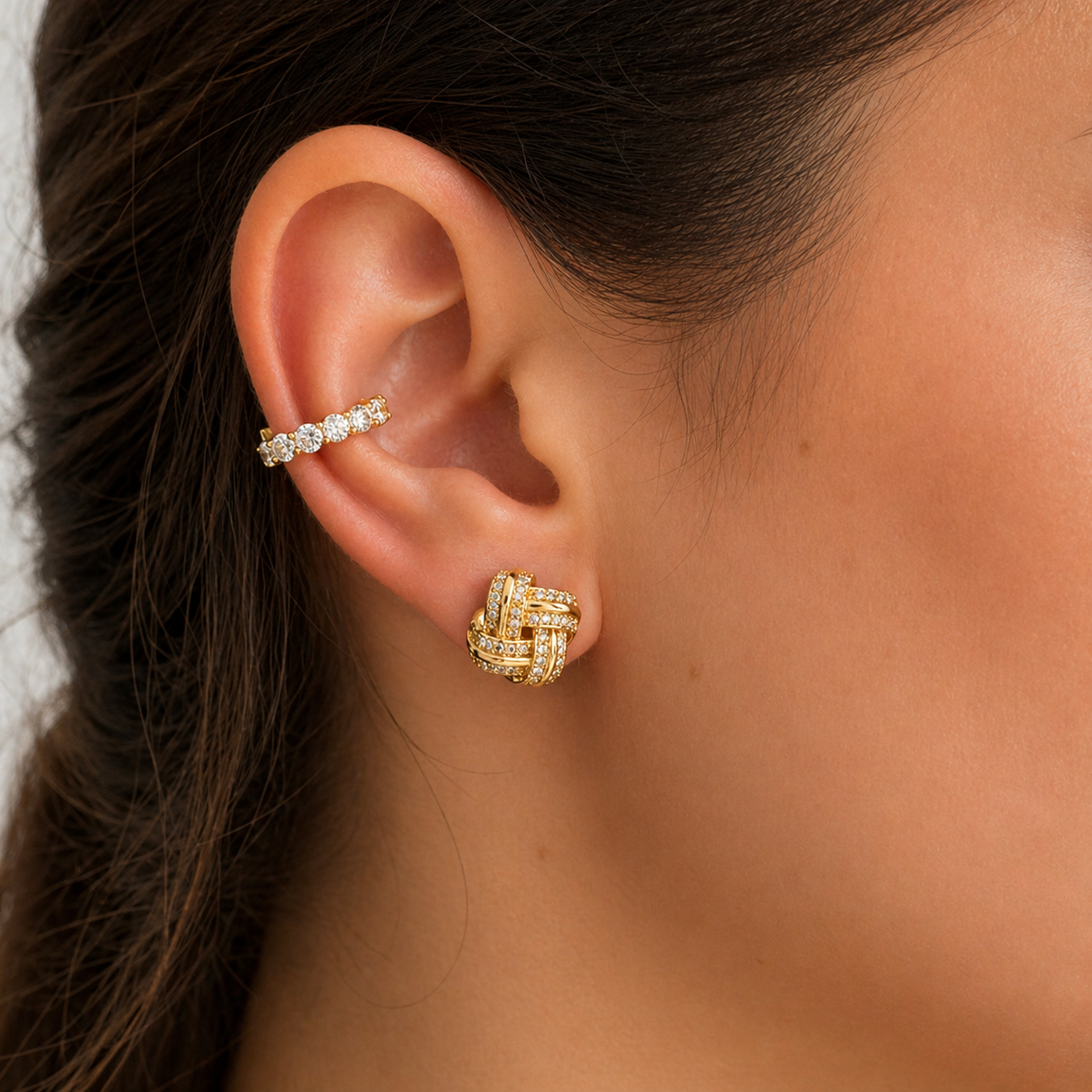 Piercing fake Maya zircônias brancas prata 925 banho ouro - foto 2