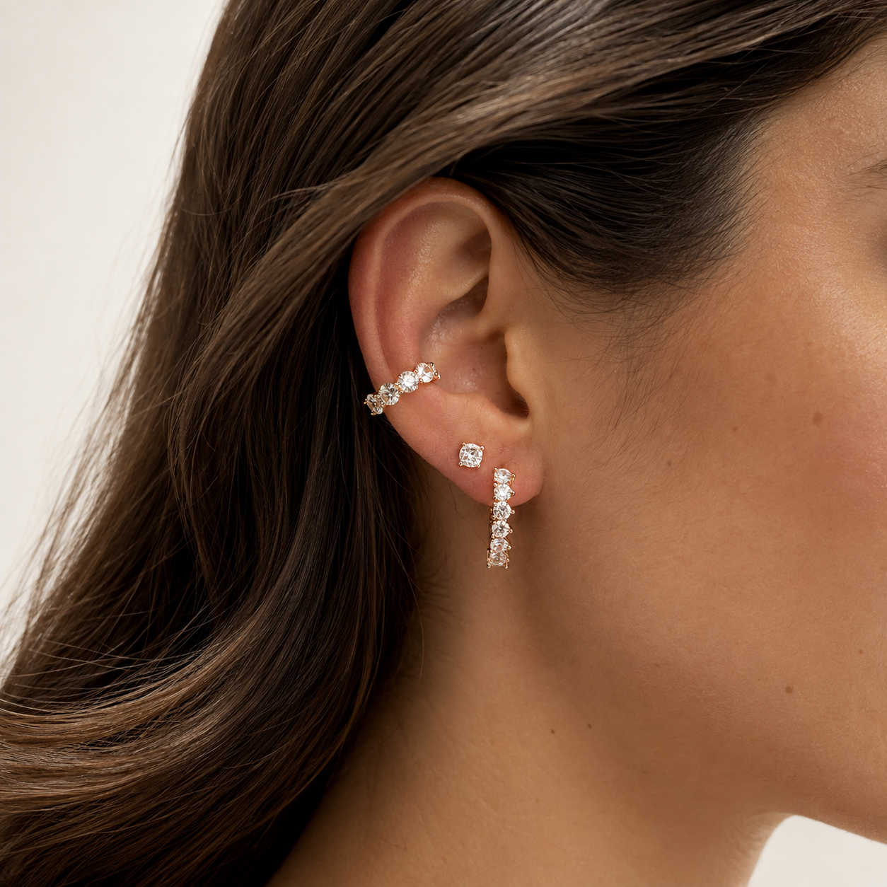 Piercing fake Tulum zircônia branca prata 925 banho ouro