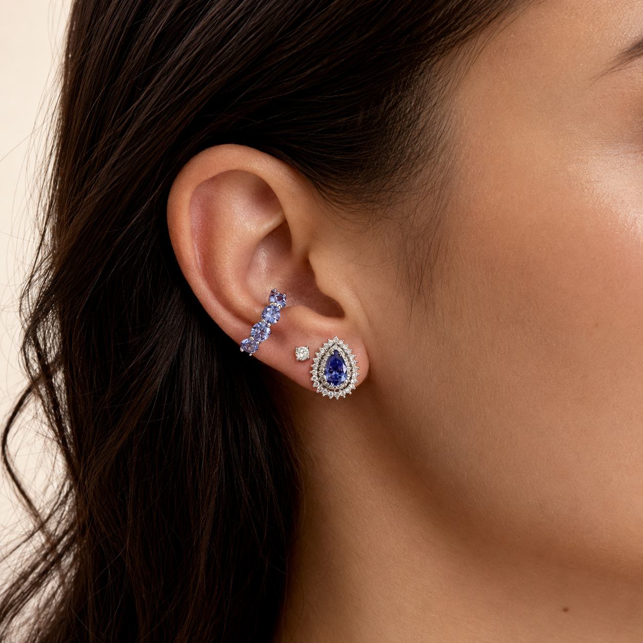 Piercing fake Tulum zircônia tanzanita prata 925