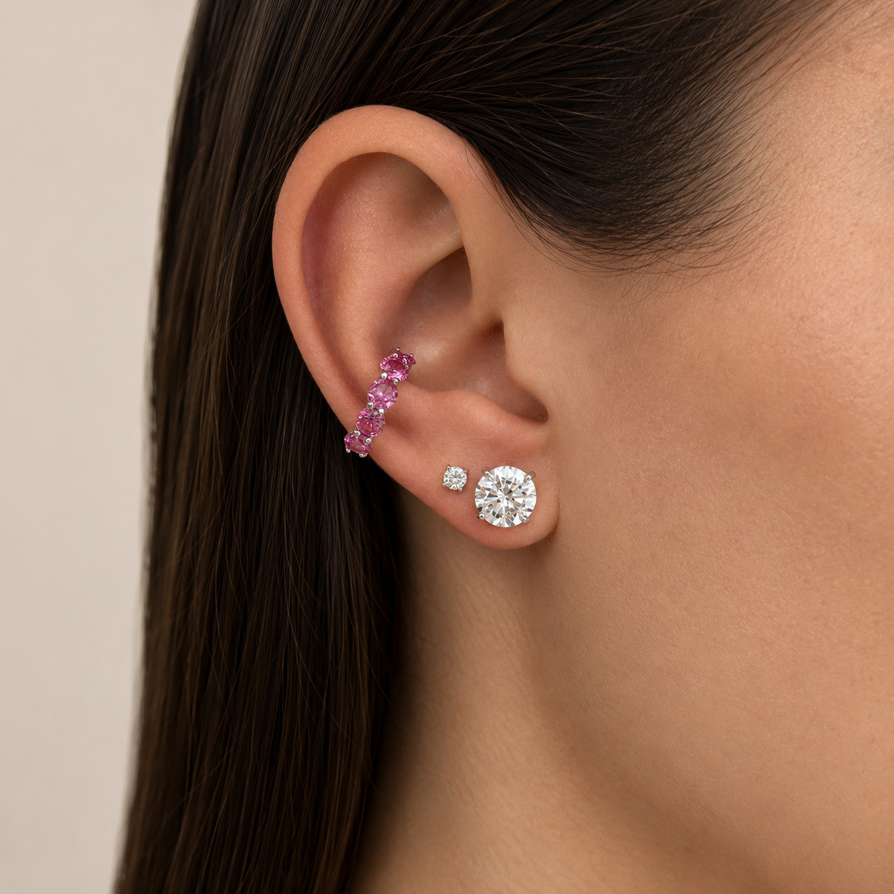 Piercing fake Tulum zircônia turmalina pink prata 925