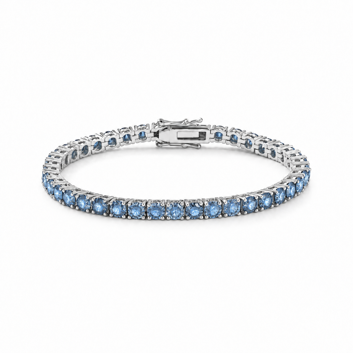 Pulseira classic riviera zircônias água marinha ródio branco (4mm)