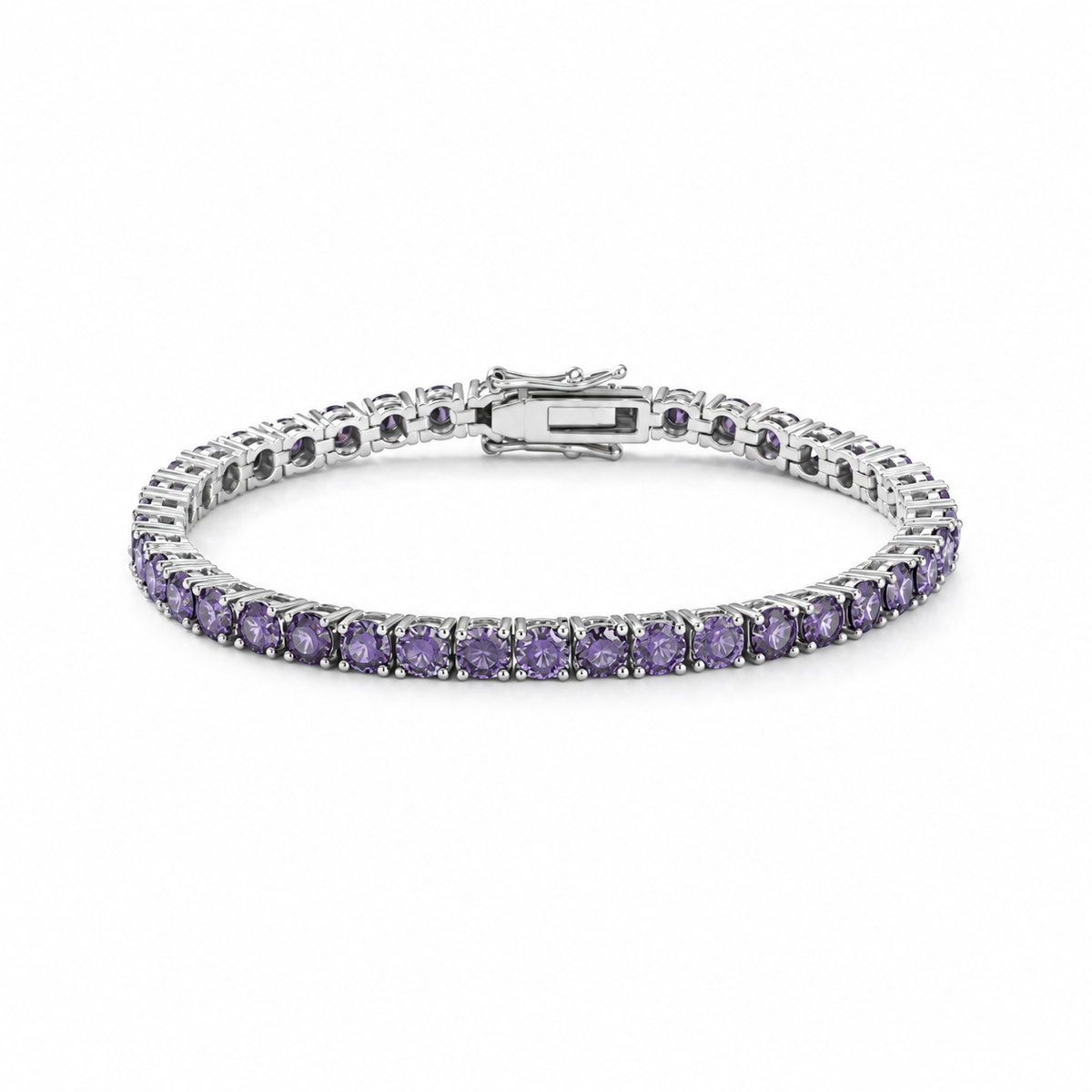 Pulseira classic riviera zircônias ametista ródio branco (4mm)