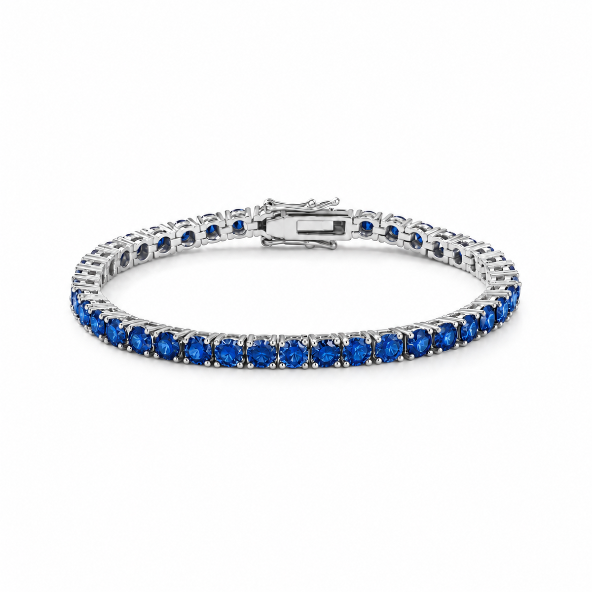 Pulseira classic riviera zircônias azul safira ródio branco (4mm)