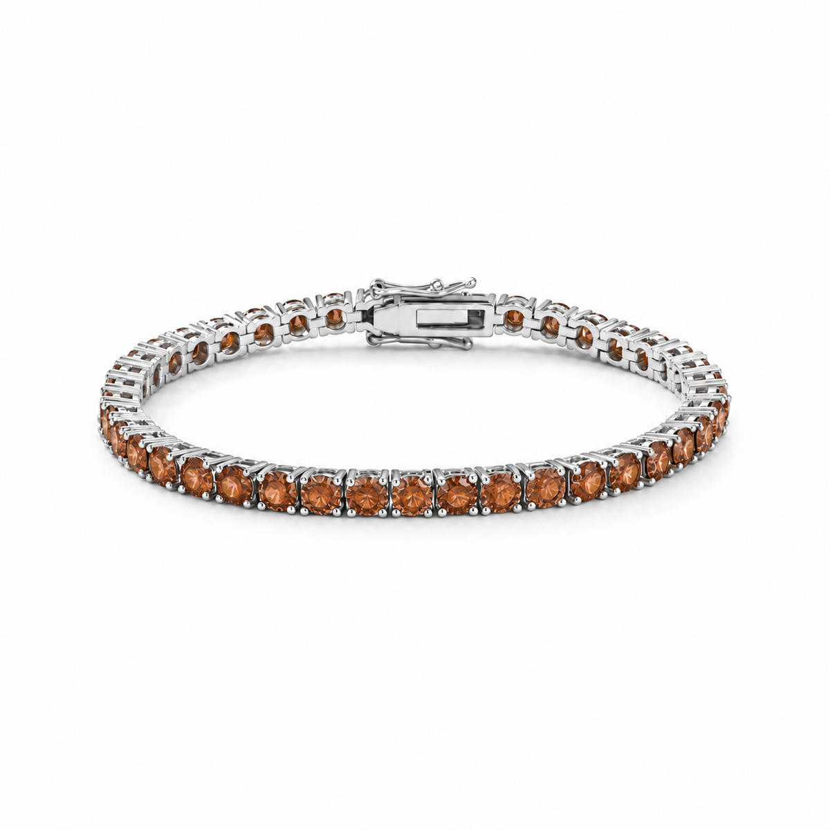 Pulseira classic riviera zircônias laranja ródio branco (4mm)