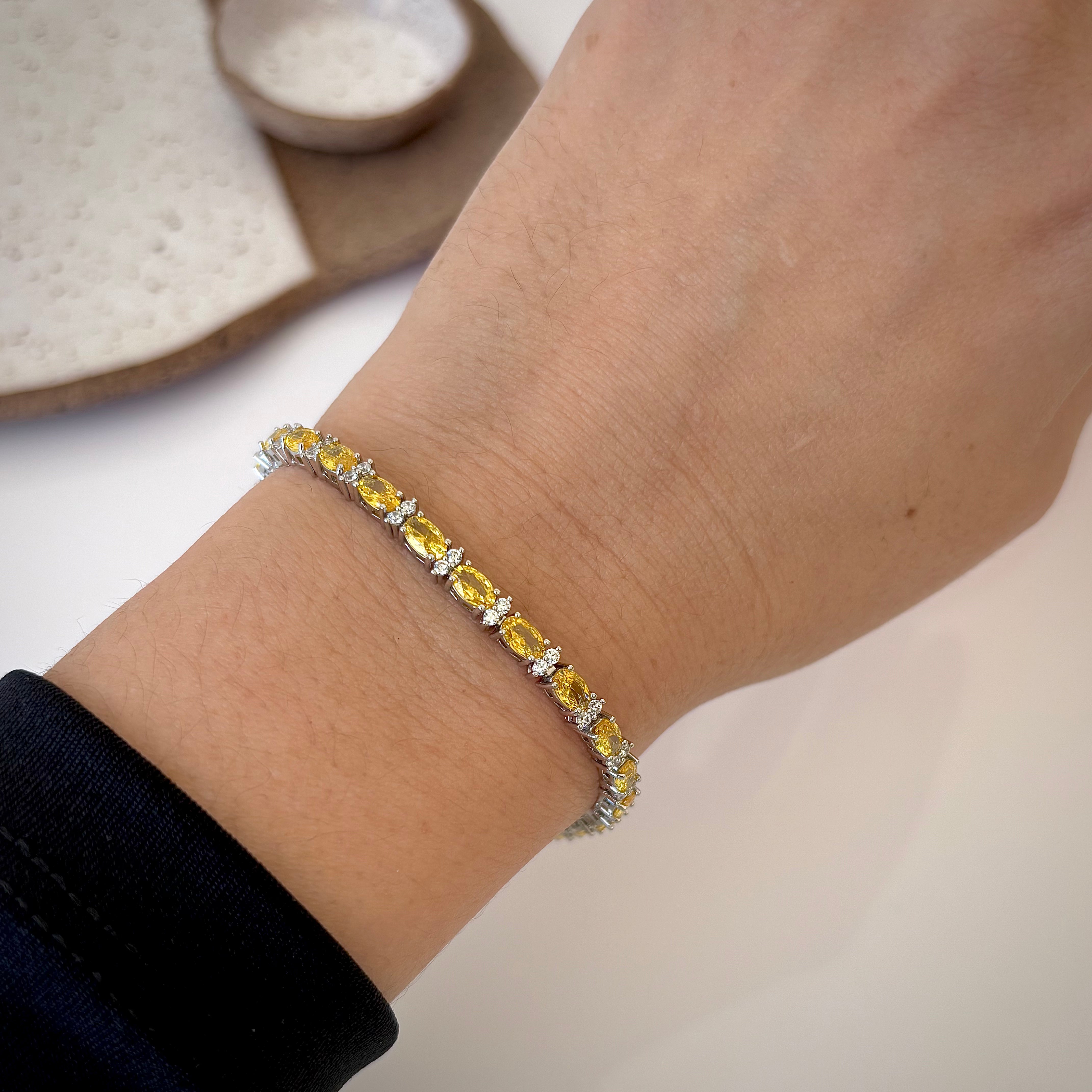Pulseira riviera Laura zircônias fancy yellow ródio branco