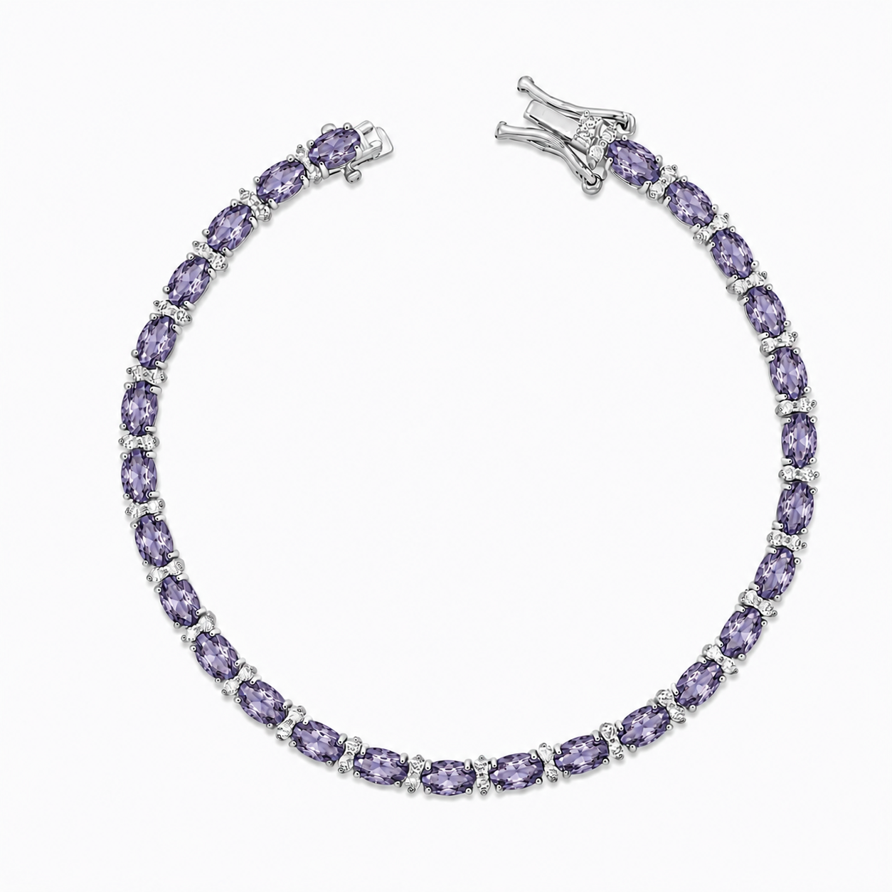 Pulseira riviera Laura zircônias tanzanita ródio branco