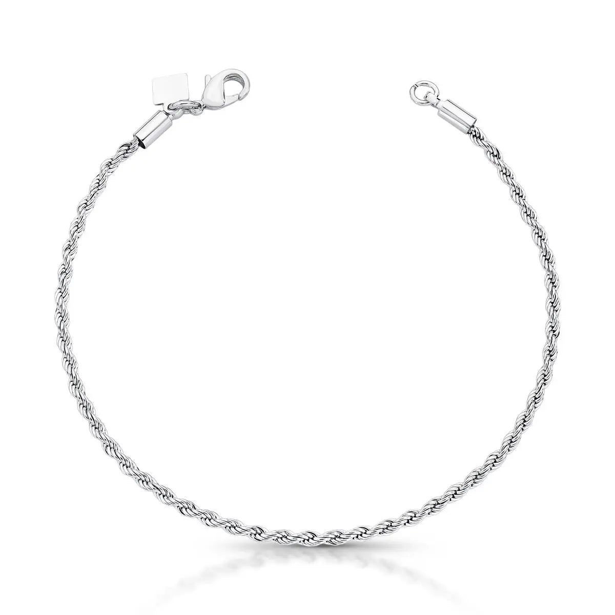 Pulseira malha entrelaçada cordão baiano ródio branco (2mm)