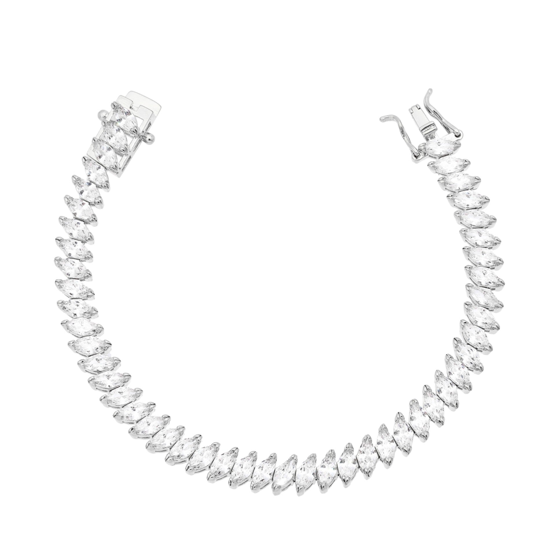 Pulseira riviera Nadine zircônias navete ródio branco
