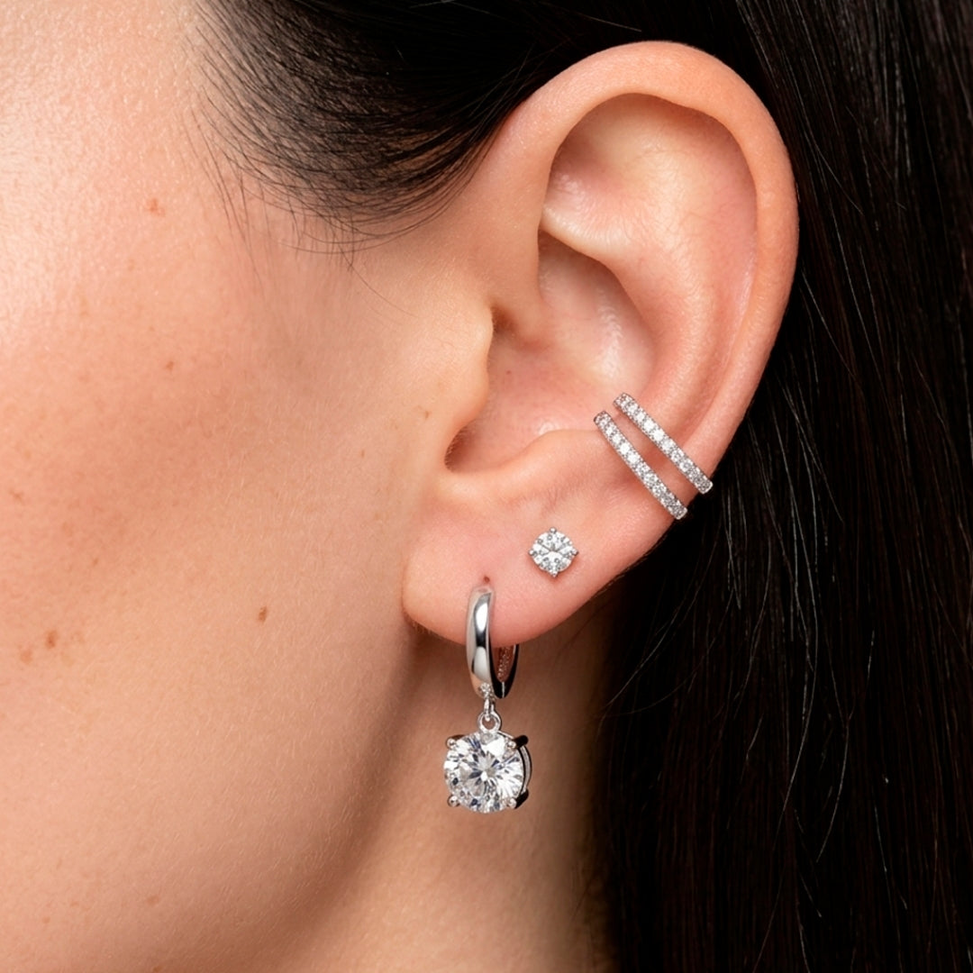 Brinco argola ponto luz Moissanite 1.0ct prata 925 (6.5mm) - foto 2